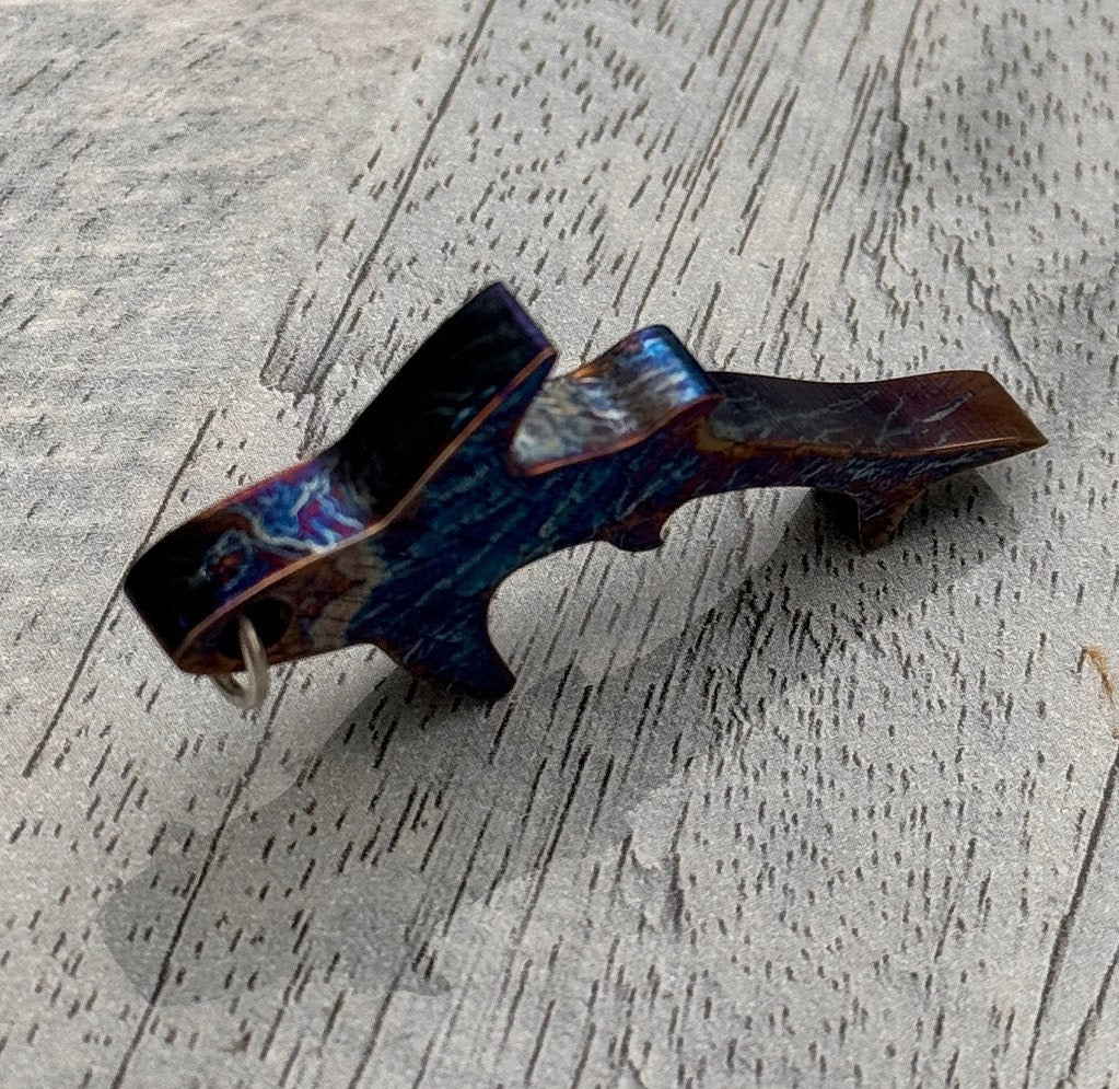 Flamed Anodized Titanium Shark Pendant: Grade 5 Colorful Animal Wear