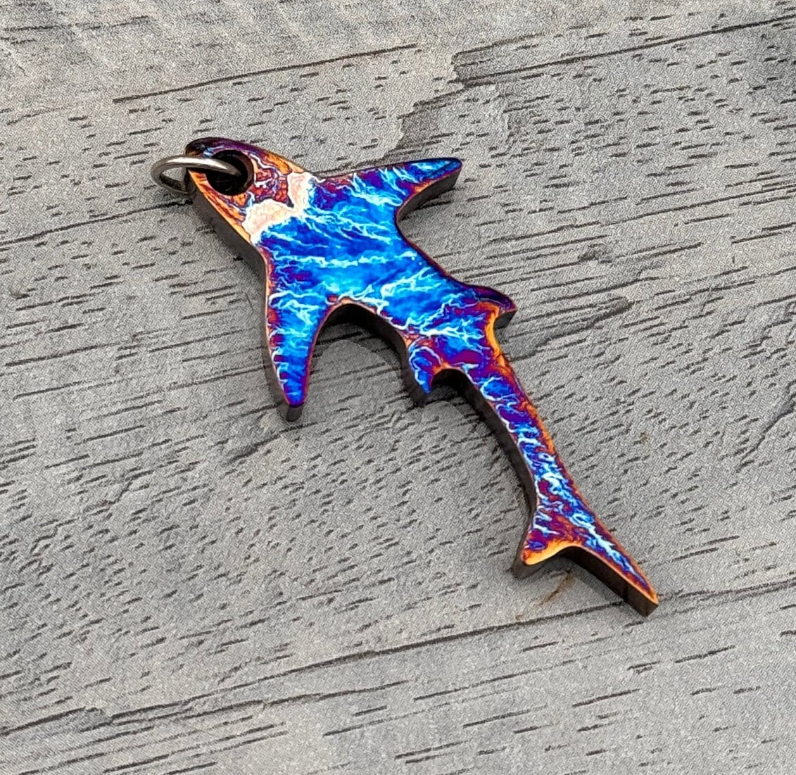 Flamed Anodized Titanium Shark Pendant: Grade 5 Colorful Animal Wear