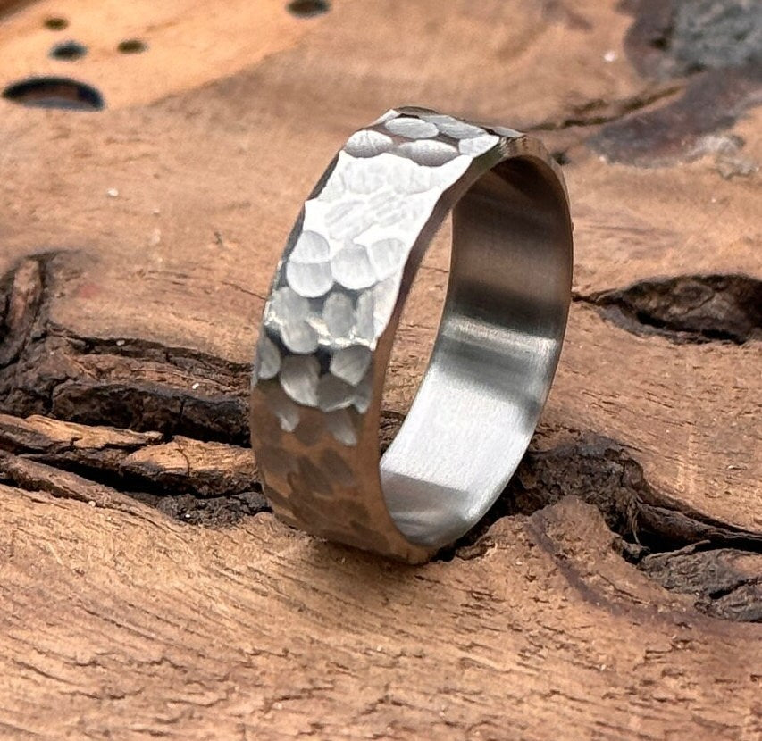 Hammered Titanium Ring: Minimalist Industrial Wedding Band