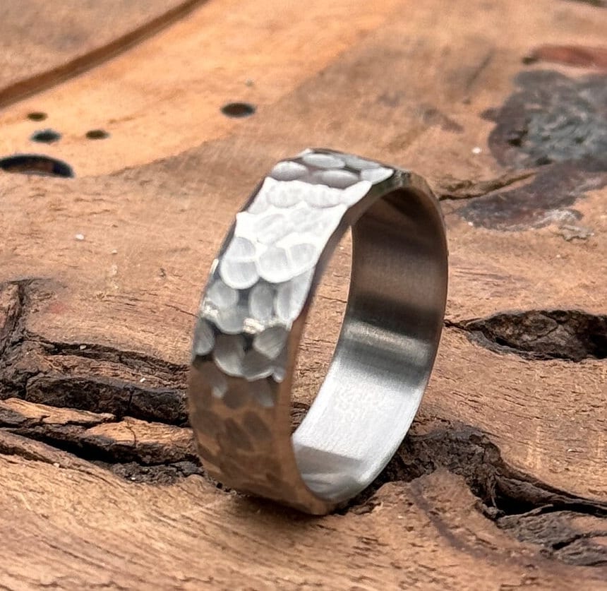 Hammered Titanium Ring: Minimalist Industrial Wedding Band