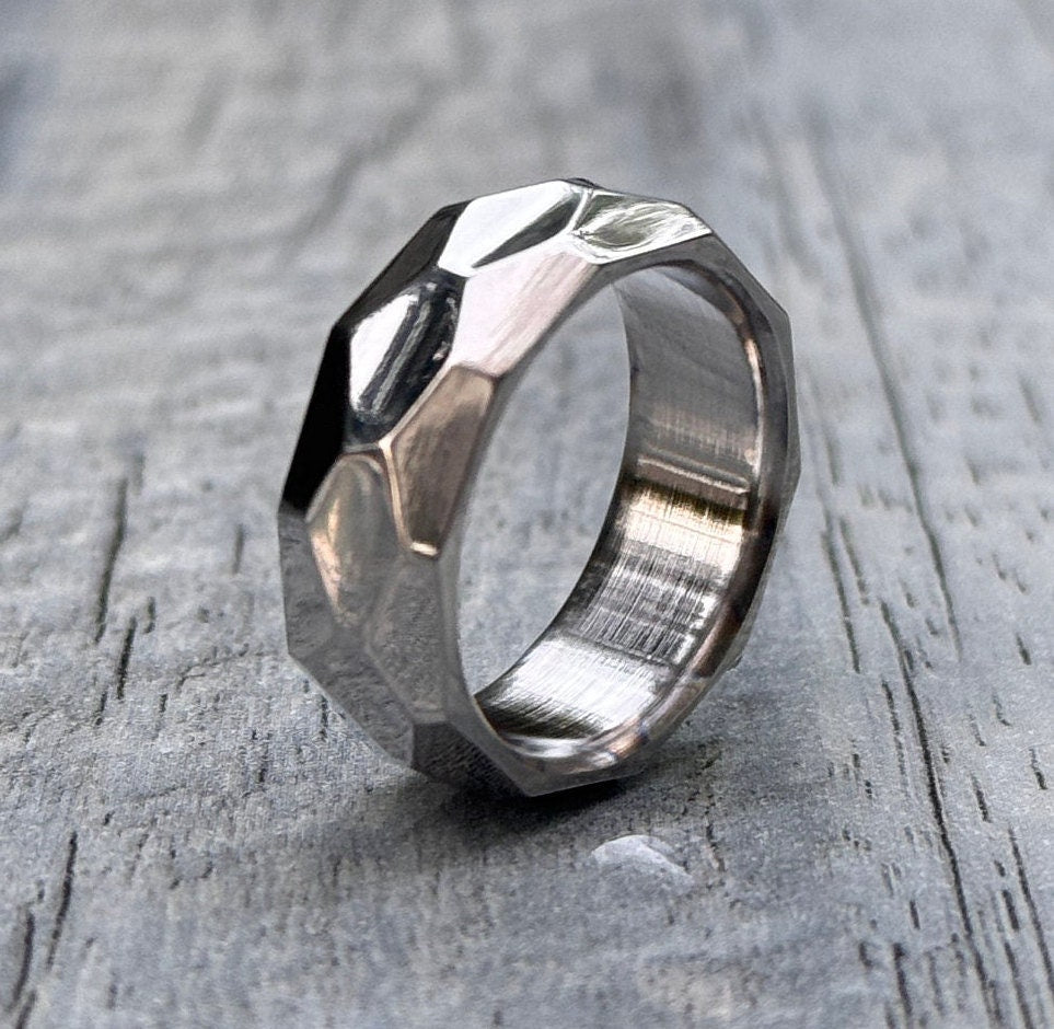 Handmade Titanium Hammered Ring: High Polished Wedding Band, Handmade Ring