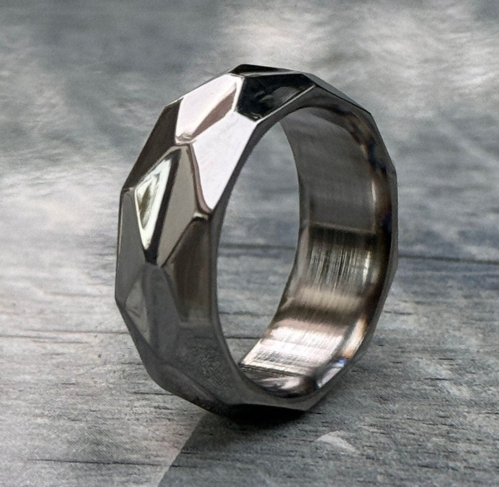 Handmade Titanium Hammered Ring: High Polished Wedding Band, Handmade Ring