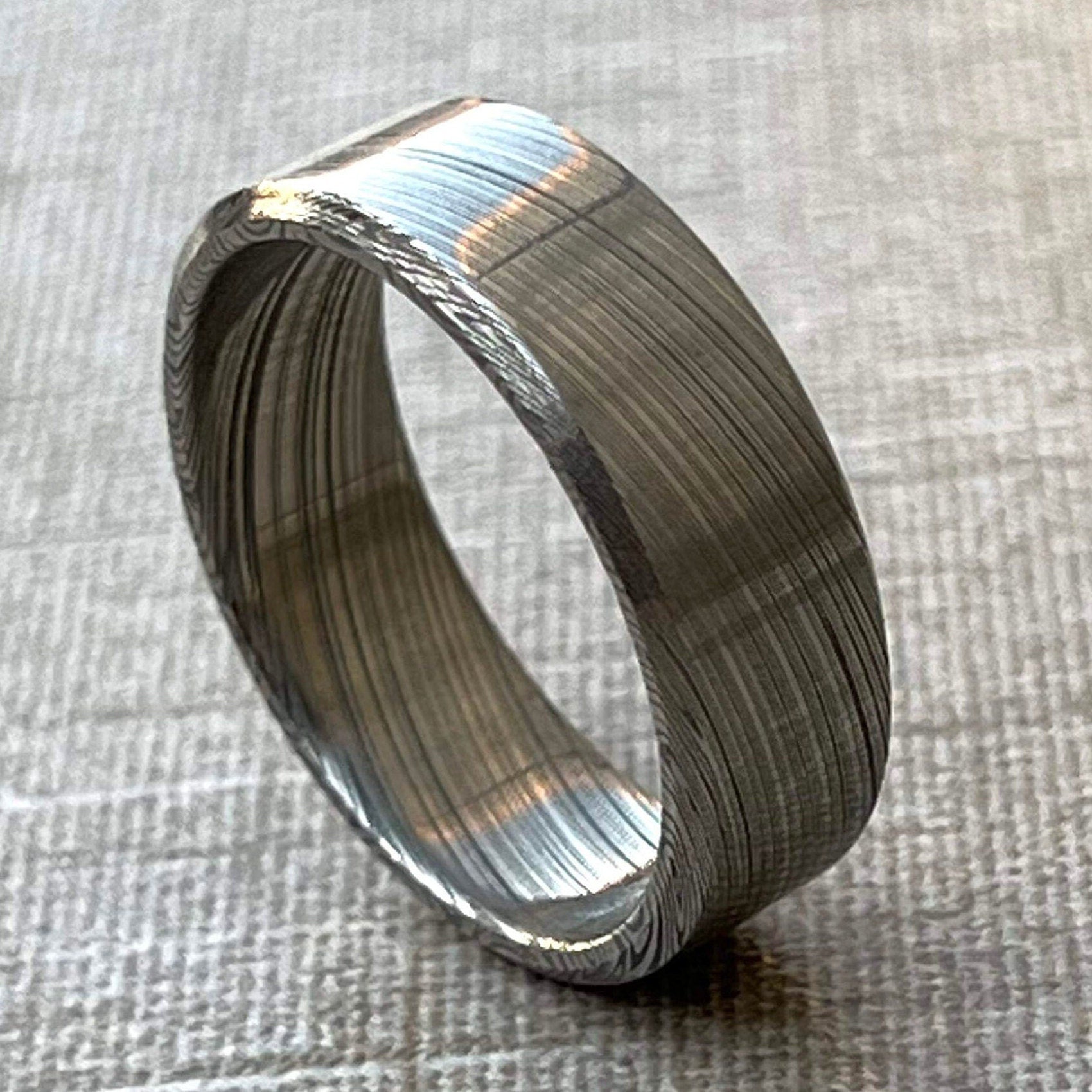 8mm Damasteel Heimskringla Pattern Ring: Handmade Edged Love Band