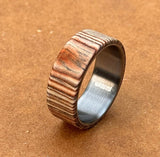 Minimalist Titanium Ring: Whisky Barrel Wood Wedding Band