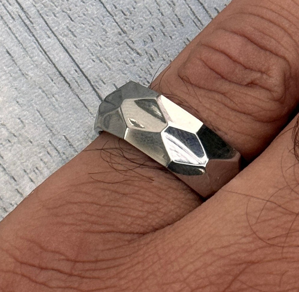 Handmade Titanium Hammered Ring: High Polished Wedding Band, Handmade Ring