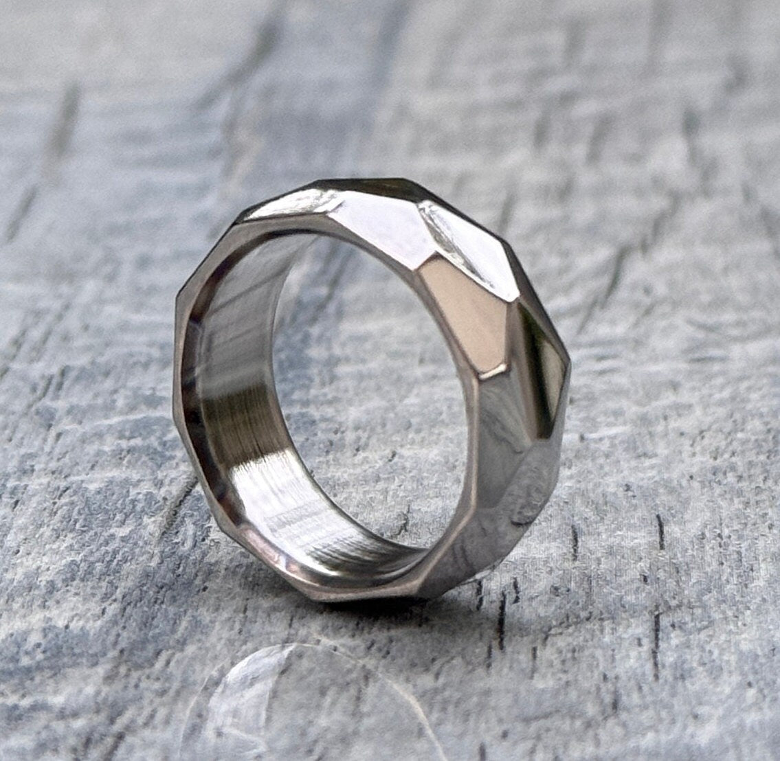 Handmade Titanium Hammered Ring: High Polished Wedding Band, Handmade Ring