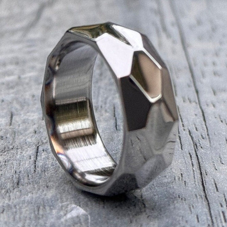 Handmade Titanium Hammered Ring: High Polished Wedding Band, Handmade Ring