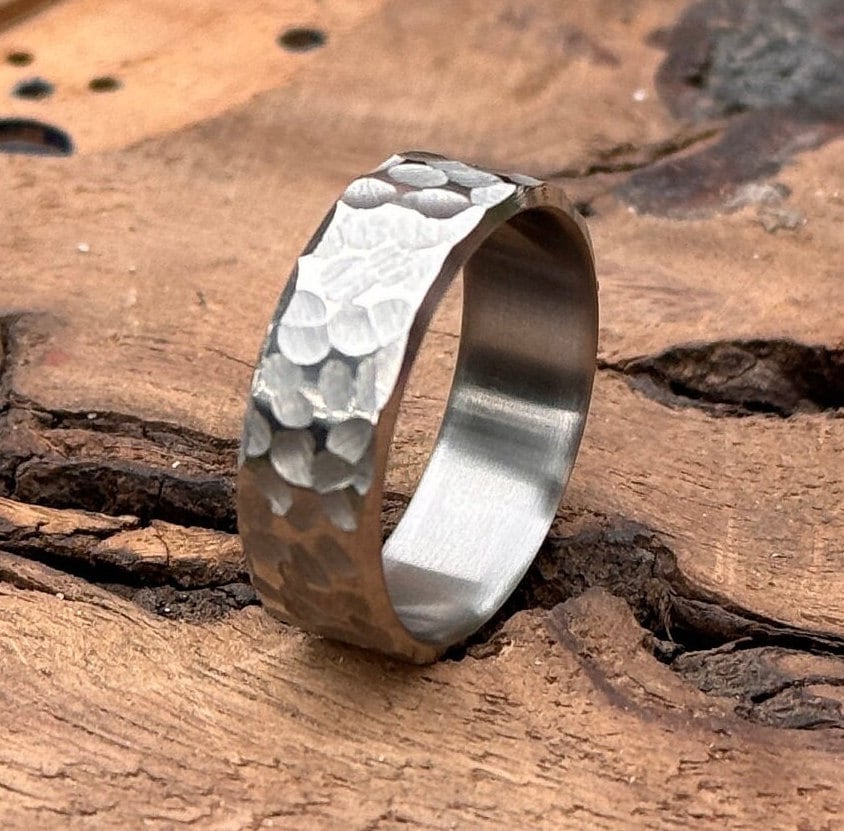 Hammered Titanium Ring: Minimalist Industrial Wedding Band
