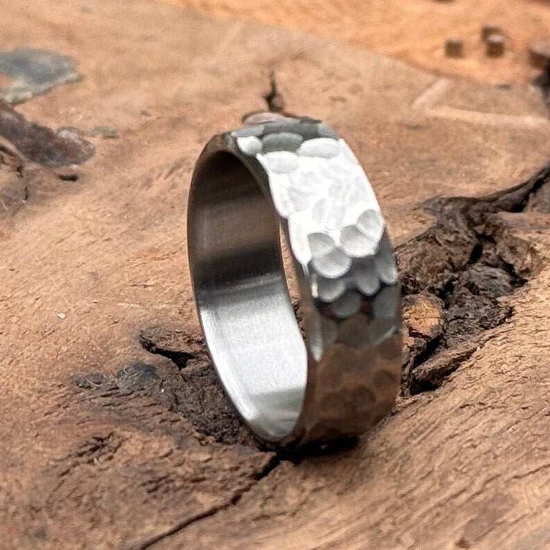 Hammered Titanium Ring: Minimalist Industrial Wedding Band