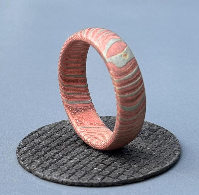 Deep Etched Mokume Gane Wedding Ring: Copper, Brass & Silver Nickel