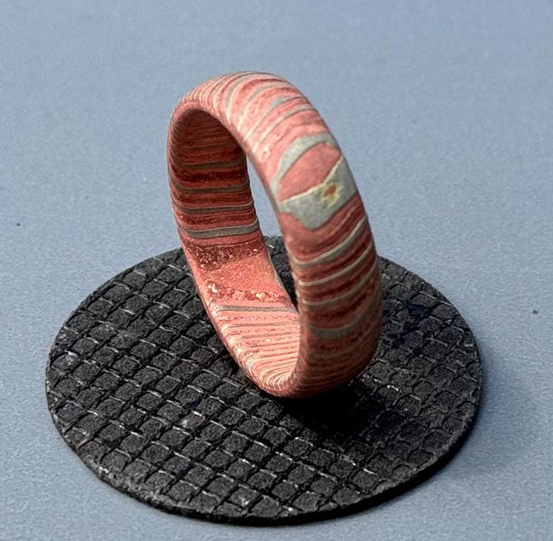 Deep Etched Mokume Gane Wedding Ring: Copper, Brass & Silver Nickel