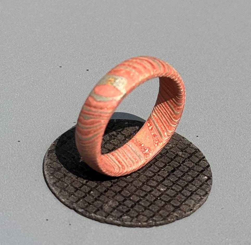 Deep Etched Mokume Gane Wedding Ring: Copper, Brass & Silver Nickel