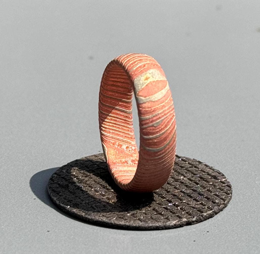 Deep Etched Mokume Gane Wedding Ring: Copper, Brass & Silver Nickel