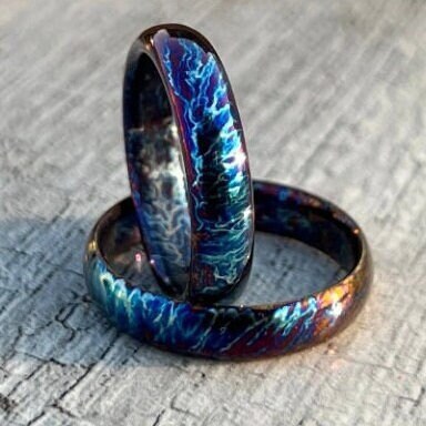 Handmade Colorful Titanium Wedding Band: Heat Anodized Ring