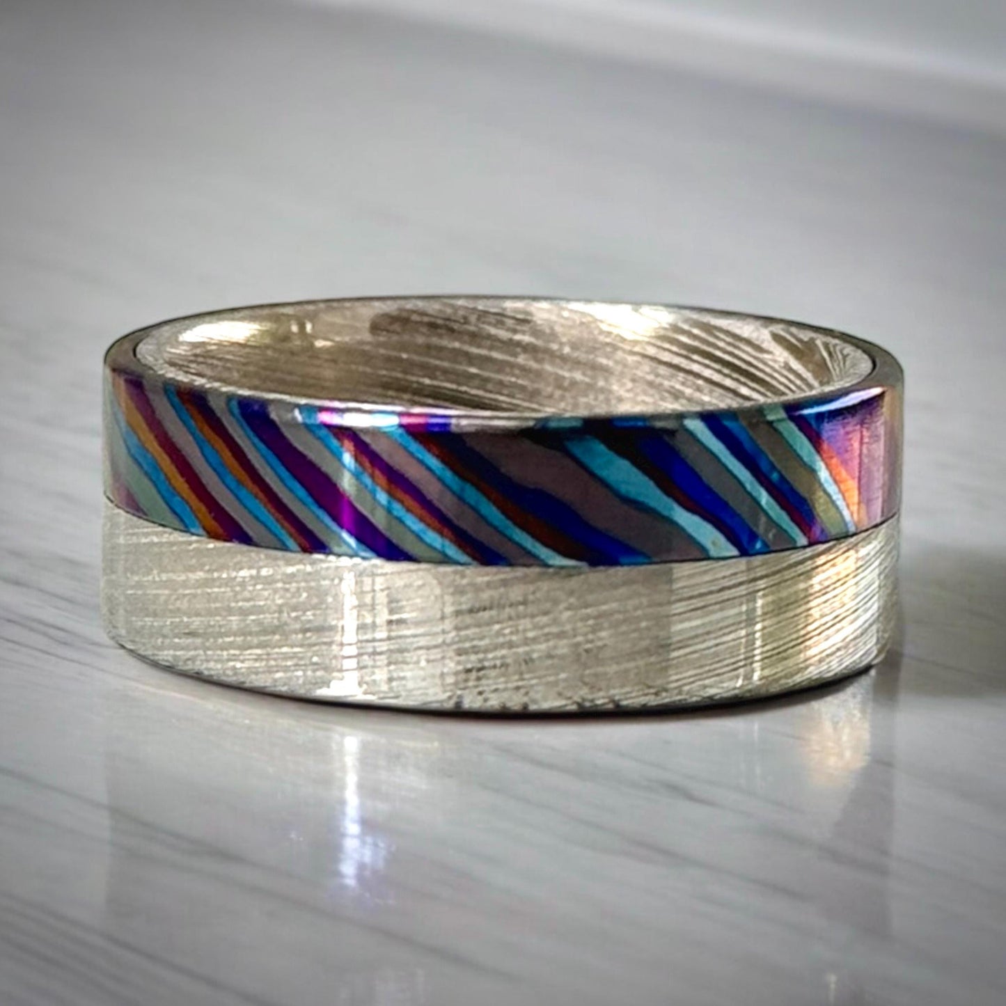Damasteel & Zircuti Wedding Band: Black Timascus Anniversary Ring