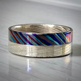 Damasteel & Zircuti Wedding Band: Black Timascus Anniversary Ring