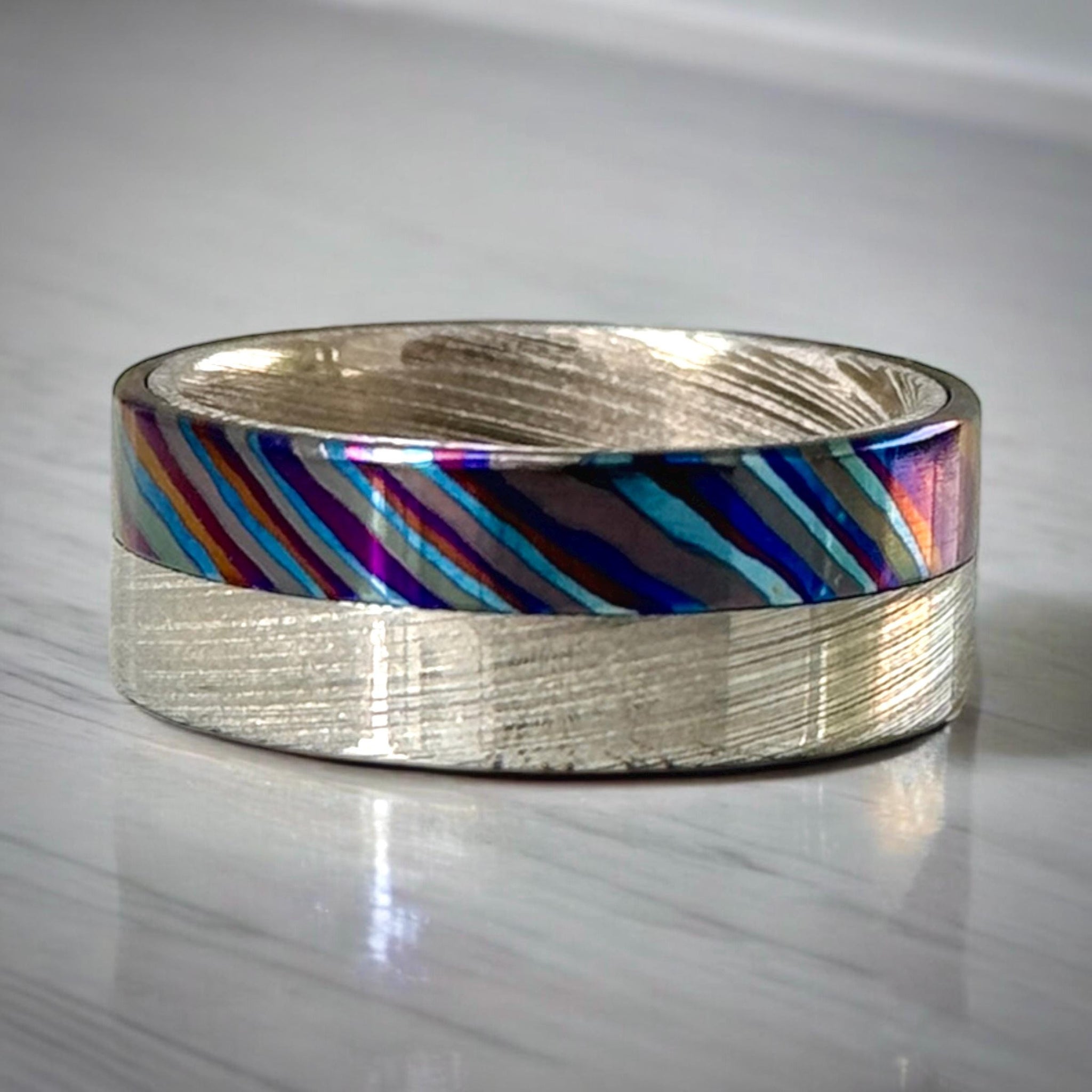 Damasteel & Zircuti Wedding Band: Black Timascus Anniversary Ring