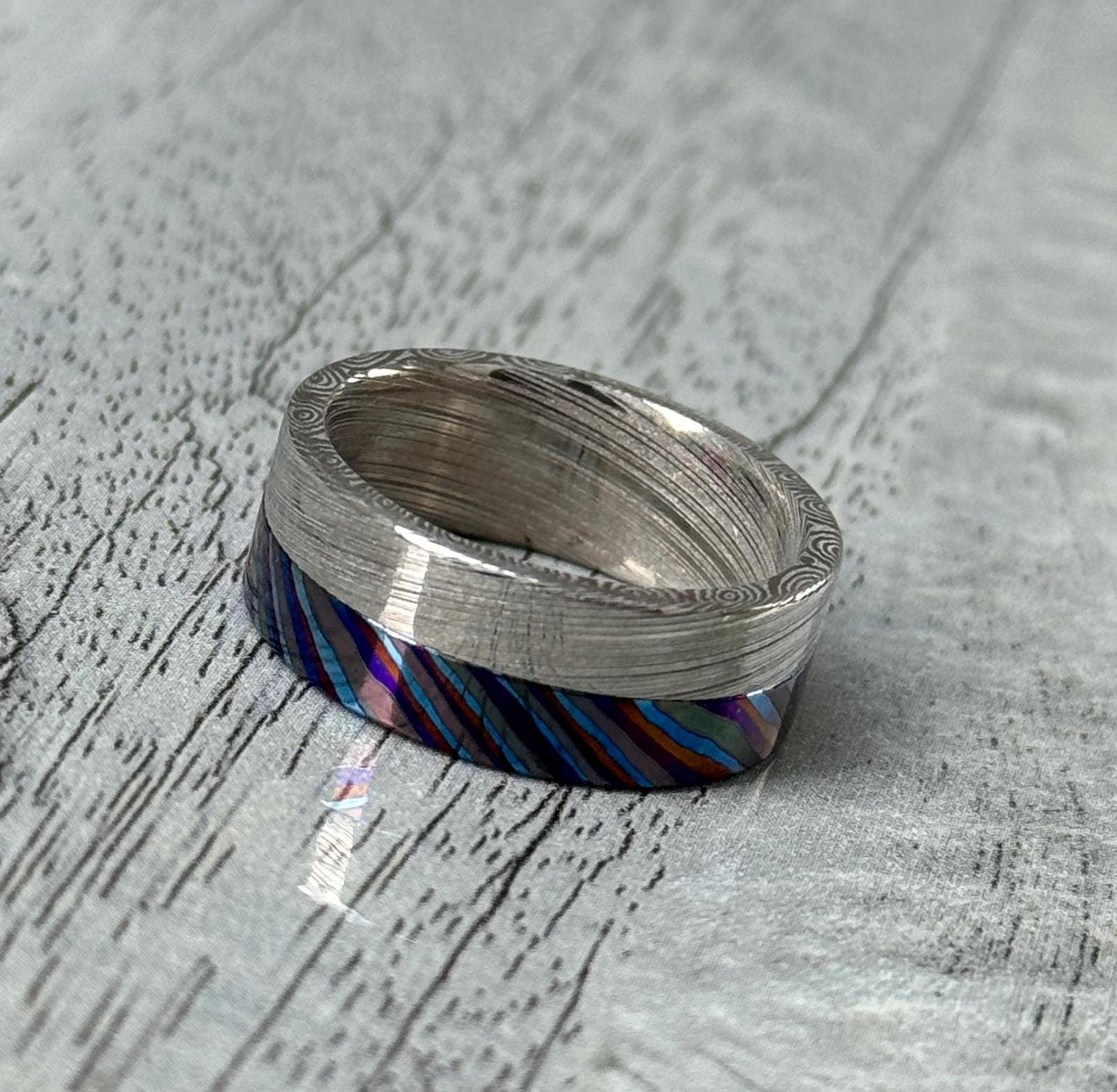 Damasteel & Zircuti Wedding Band: Black Timascus Anniversary Ring