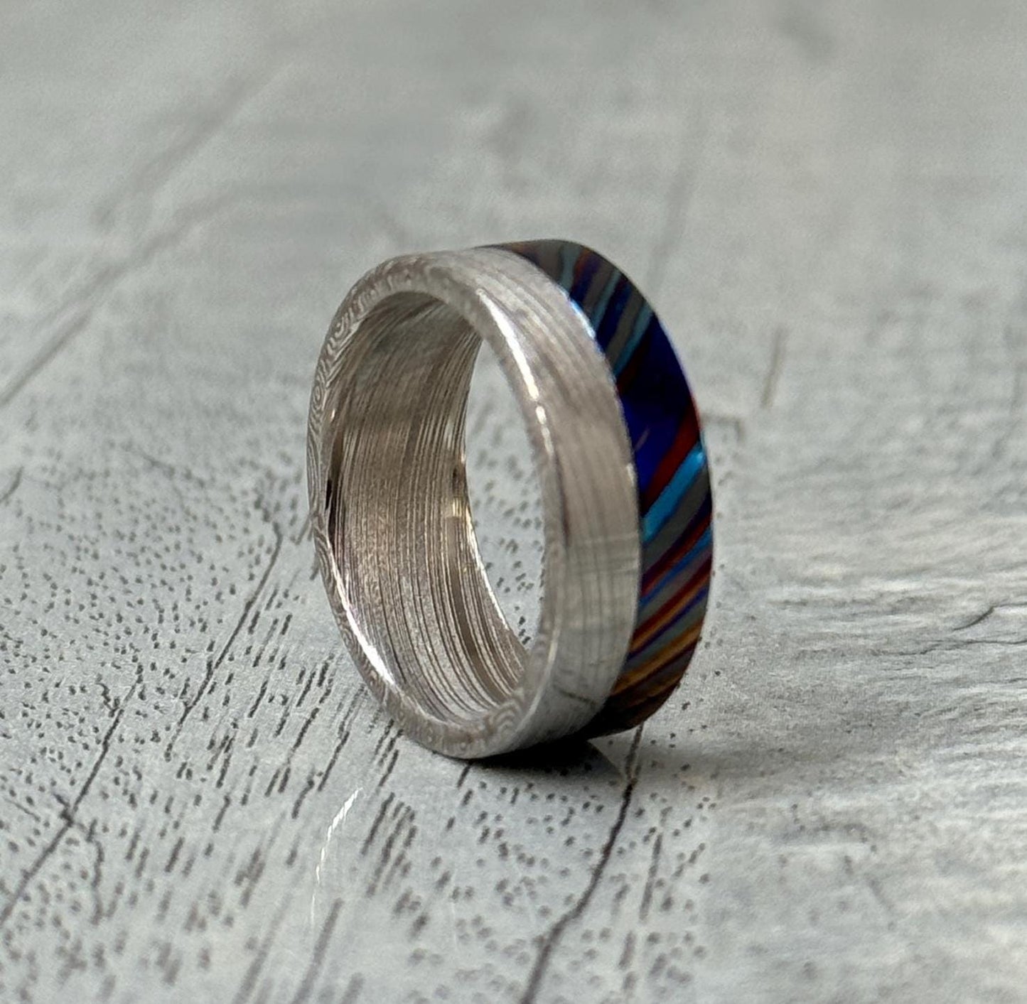 Damasteel & Zircuti Wedding Band: Black Timascus Anniversary Ring