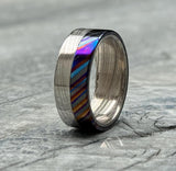 Damasteel & Zircuti Wedding Band: Black Timascus Anniversary Ring