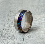 Damasteel & Zircuti Wedding Band: Black Timascus Anniversary Ring