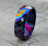 Handmade Timascus Faceted Ring - 3 Alloy Wedding Band