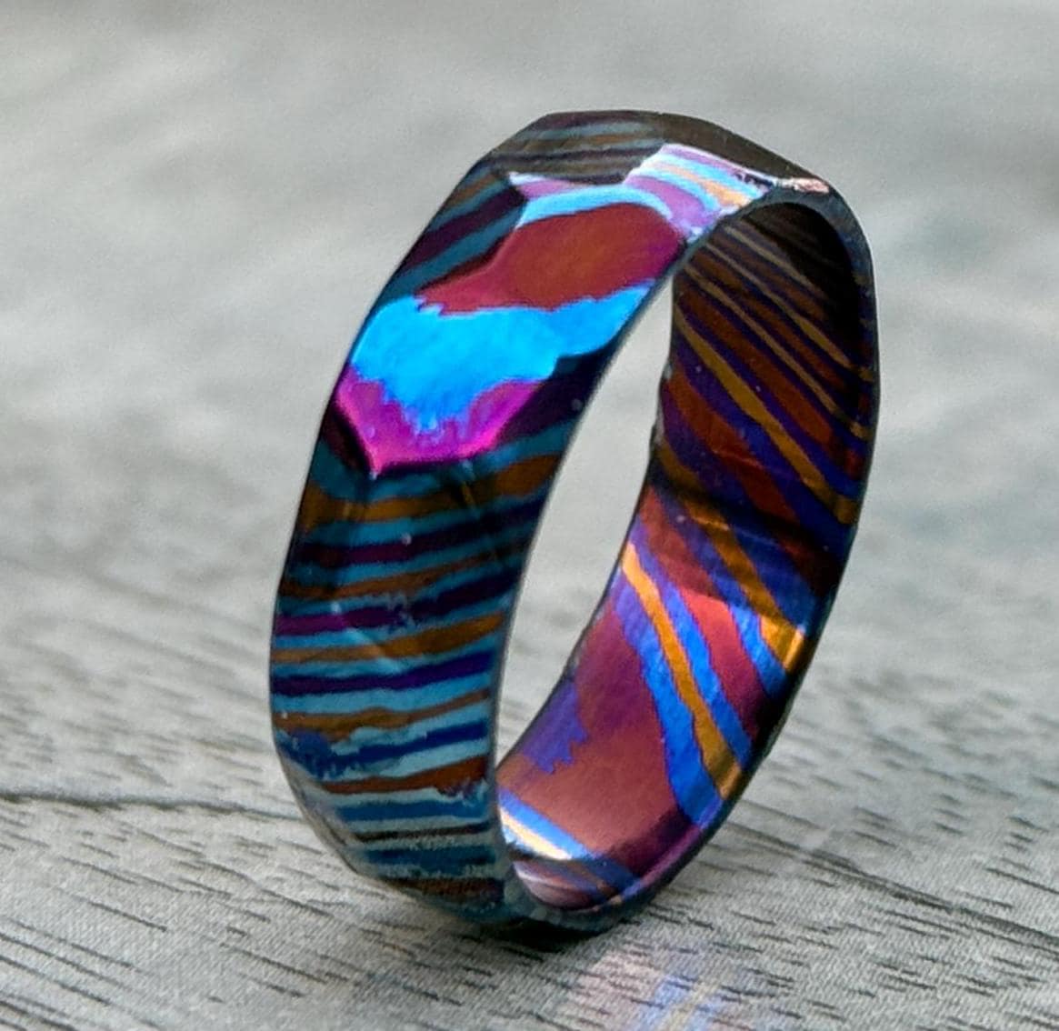 Handmade Timascus Faceted Ring - 3 Alloy Wedding Band