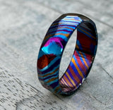 Handmade Timascus Faceted Ring - 3 Alloy Wedding Band