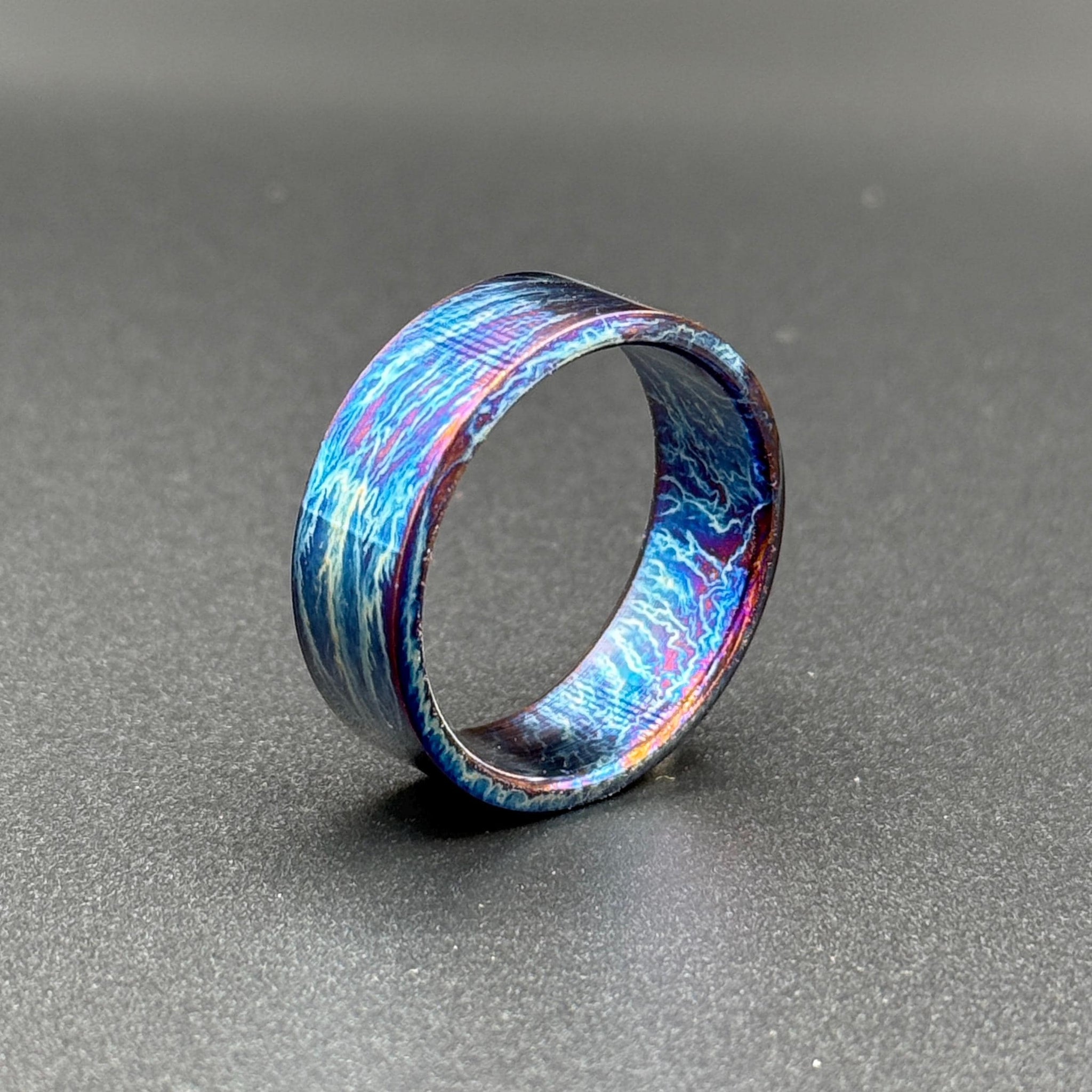 Handmade Colorful Titanium Wedding Band: Heat Anodized Anniversary Ring