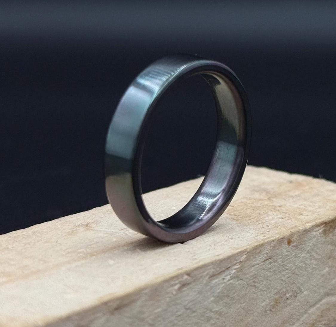 Minimalist Zirconium Ring: Brushed Black Wedding Band, Handcrafted USA