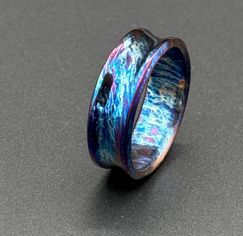 Handmade Colorful Titanium Ring: Anodized Curved Wedding Band