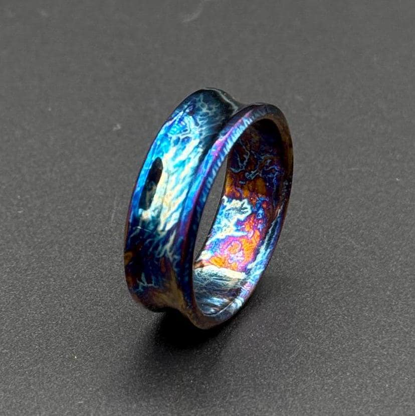 Handmade Colorful Titanium Ring: Anodized Curved Wedding Band