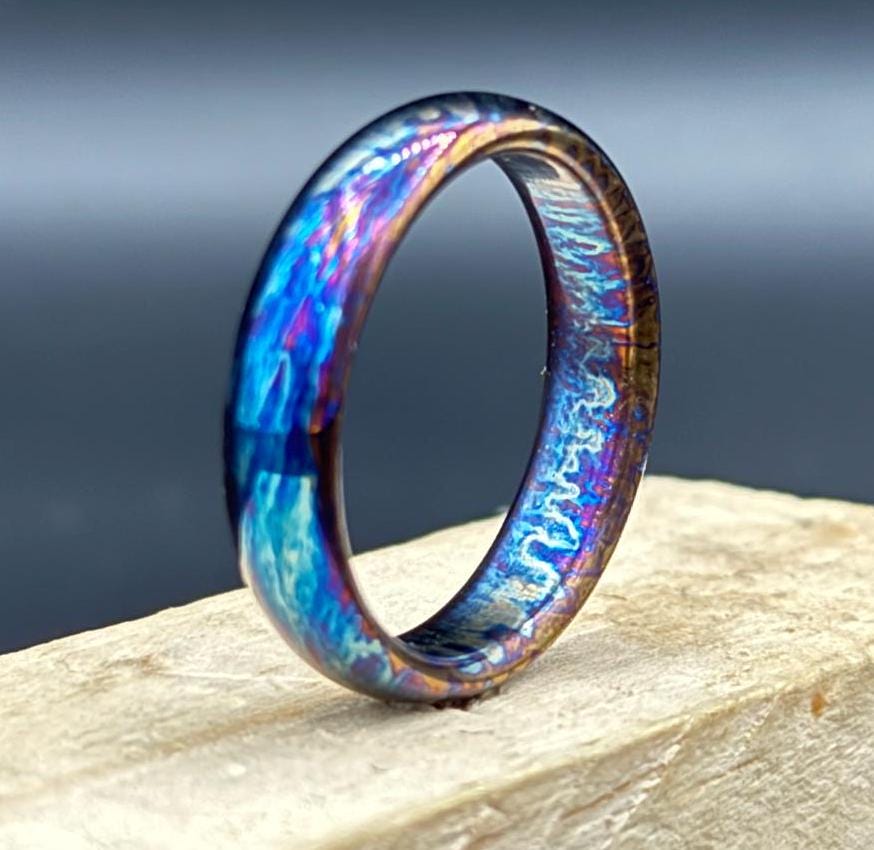 Colorful Titanium Ring: Flamed Anodized Wedding Band