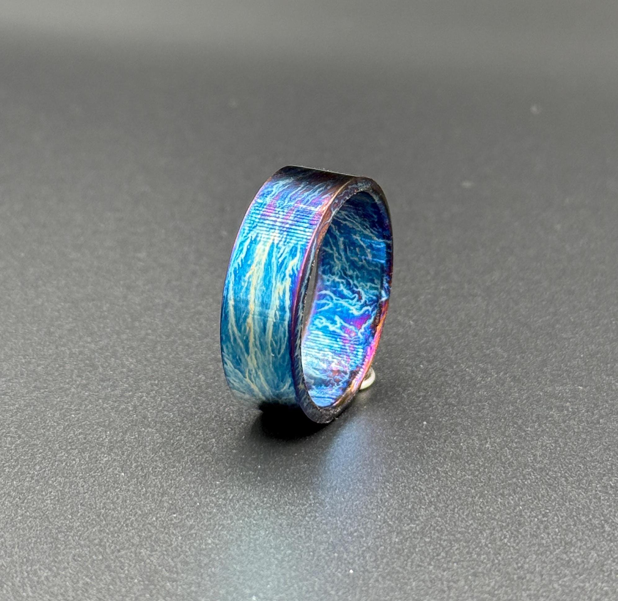 Handmade Colorful Titanium Wedding Band: Heat Anodized Anniversary Ring