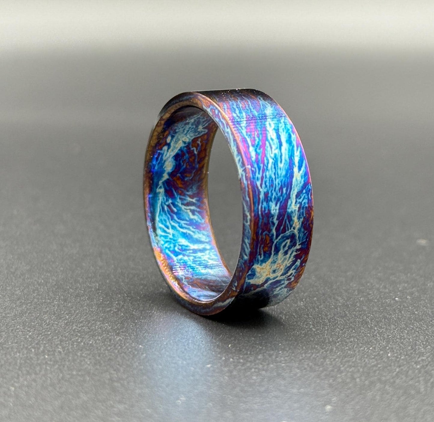 Handmade Colorful Titanium Wedding Band: Heat Anodized Anniversary Ring