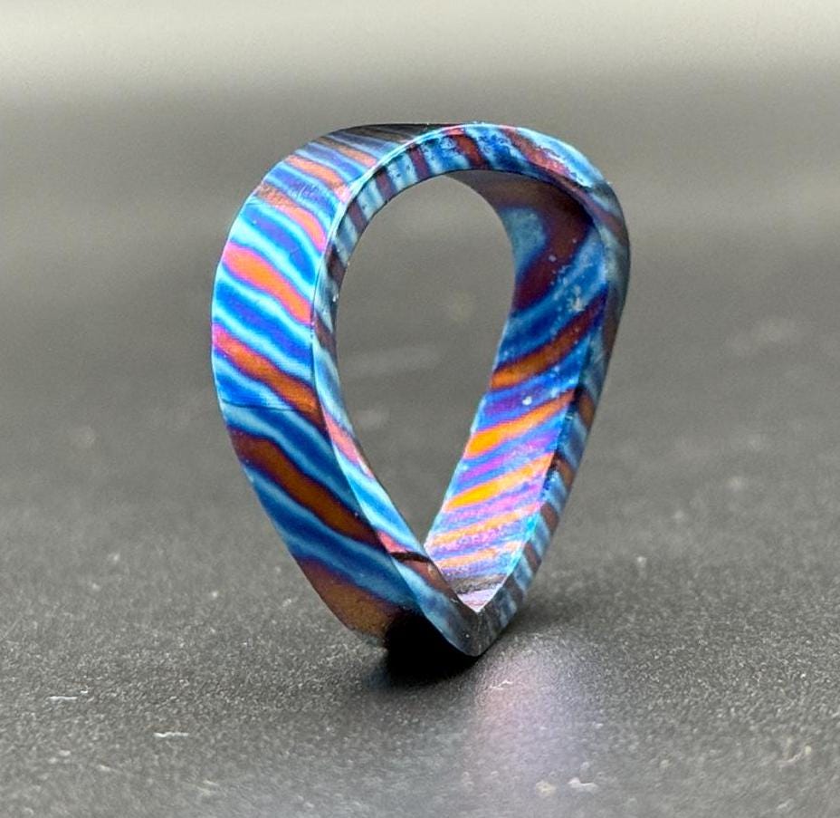 Handmade Timascus Curved Ring: 3-Alloy Wedding Band