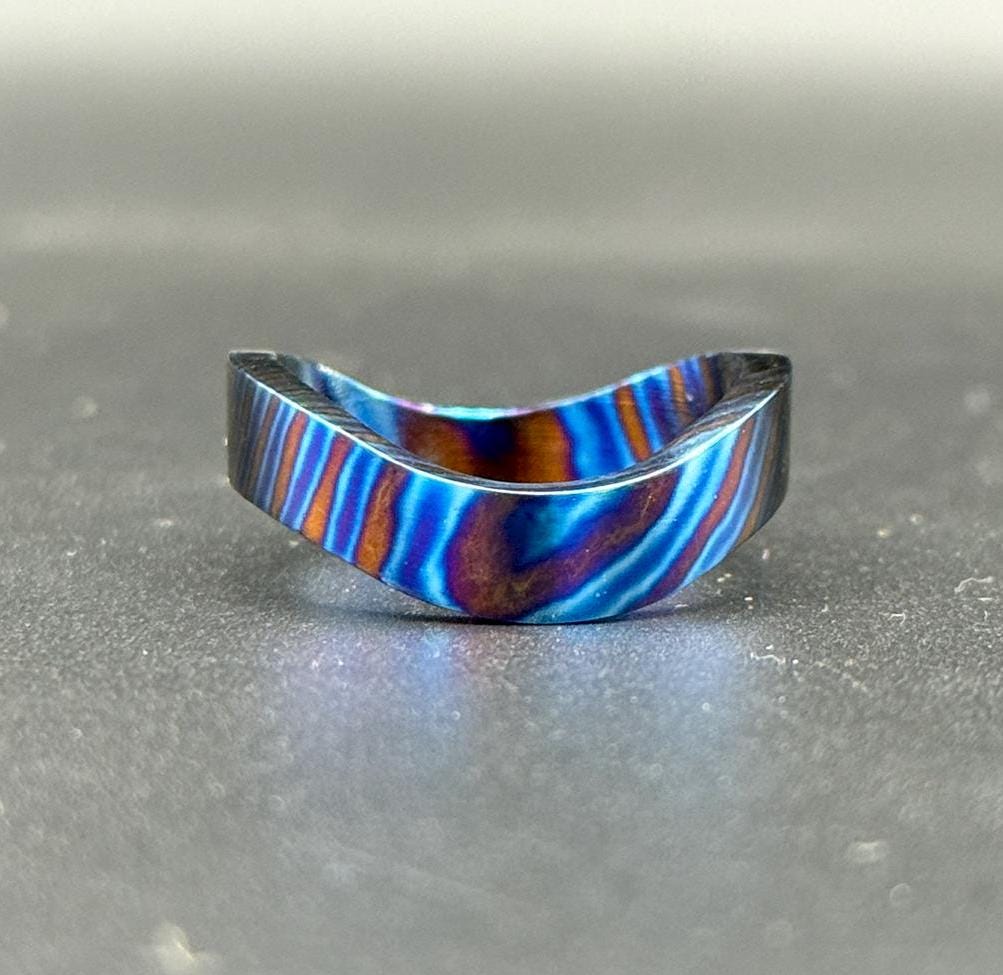 Handmade Timascus Curved Ring: 3-Alloy Wedding Band