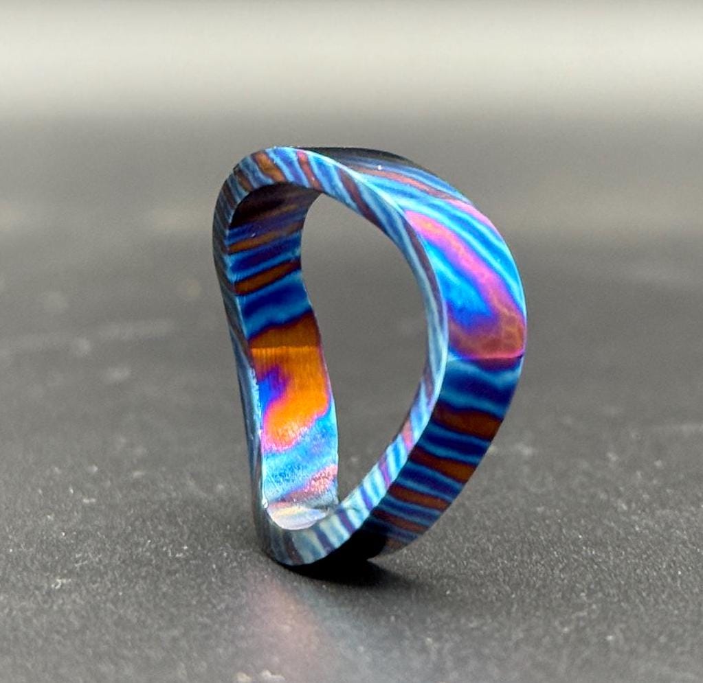 Handmade Timascus Curved Ring: 3-Alloy Wedding Band