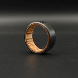 Handmade Black Zirconium Ring: Whiskey Barrel Wood Inlay Wedding Band