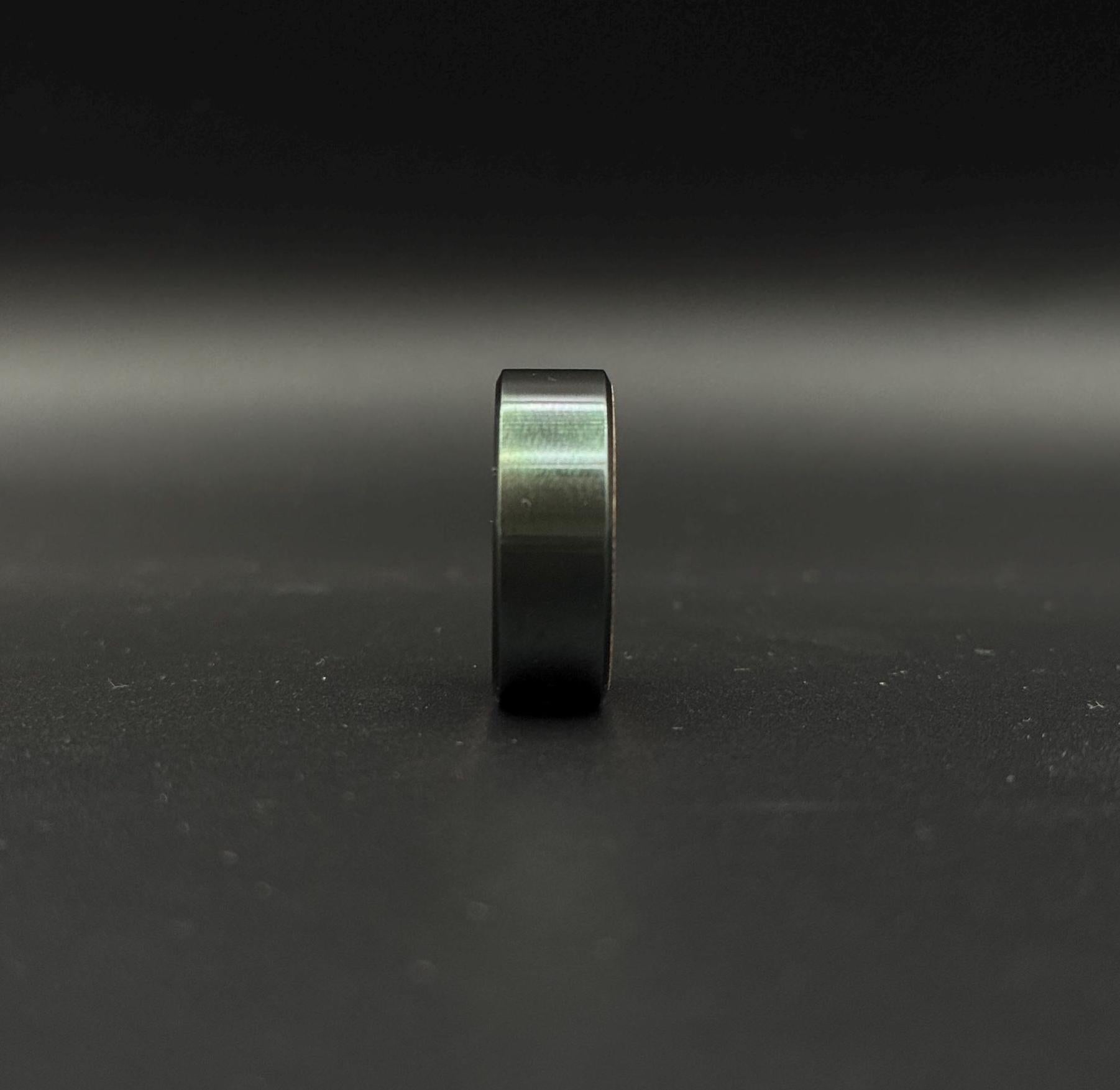 Handmade Black Zirconium Ring: Whiskey Barrel Wood Inlay Wedding Band