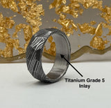 Hammered Damascus Ring with Titanium Inlay: Comfortable Band