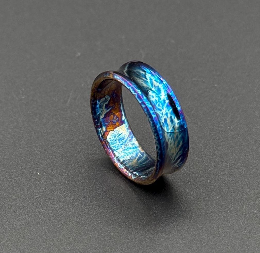 Handmade Colorful Titanium Ring: Anodized Curved Wedding Band