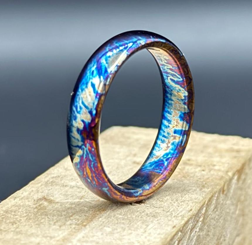 Colorful Titanium Ring: Flamed Anodized Wedding Band