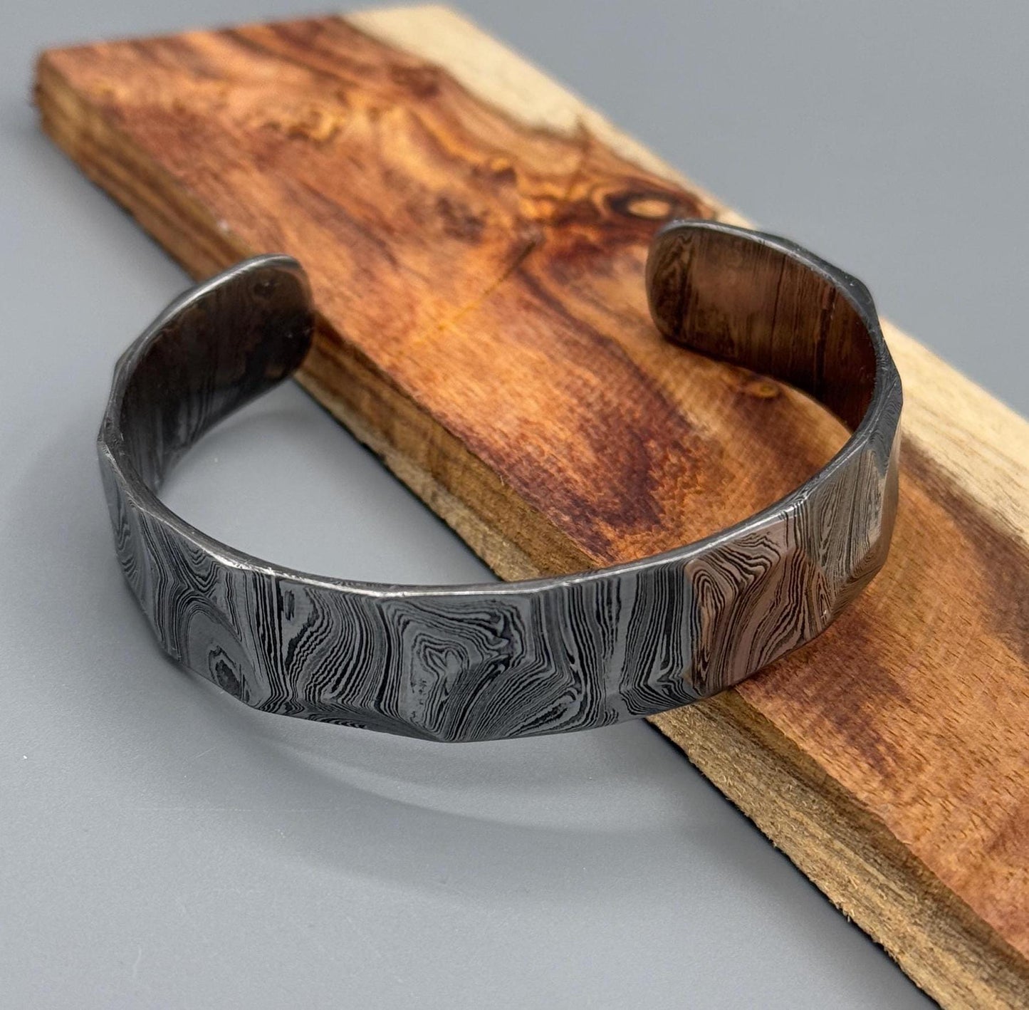 Hand Forged Damascus Steel Cuff Bracelet: Viking Style