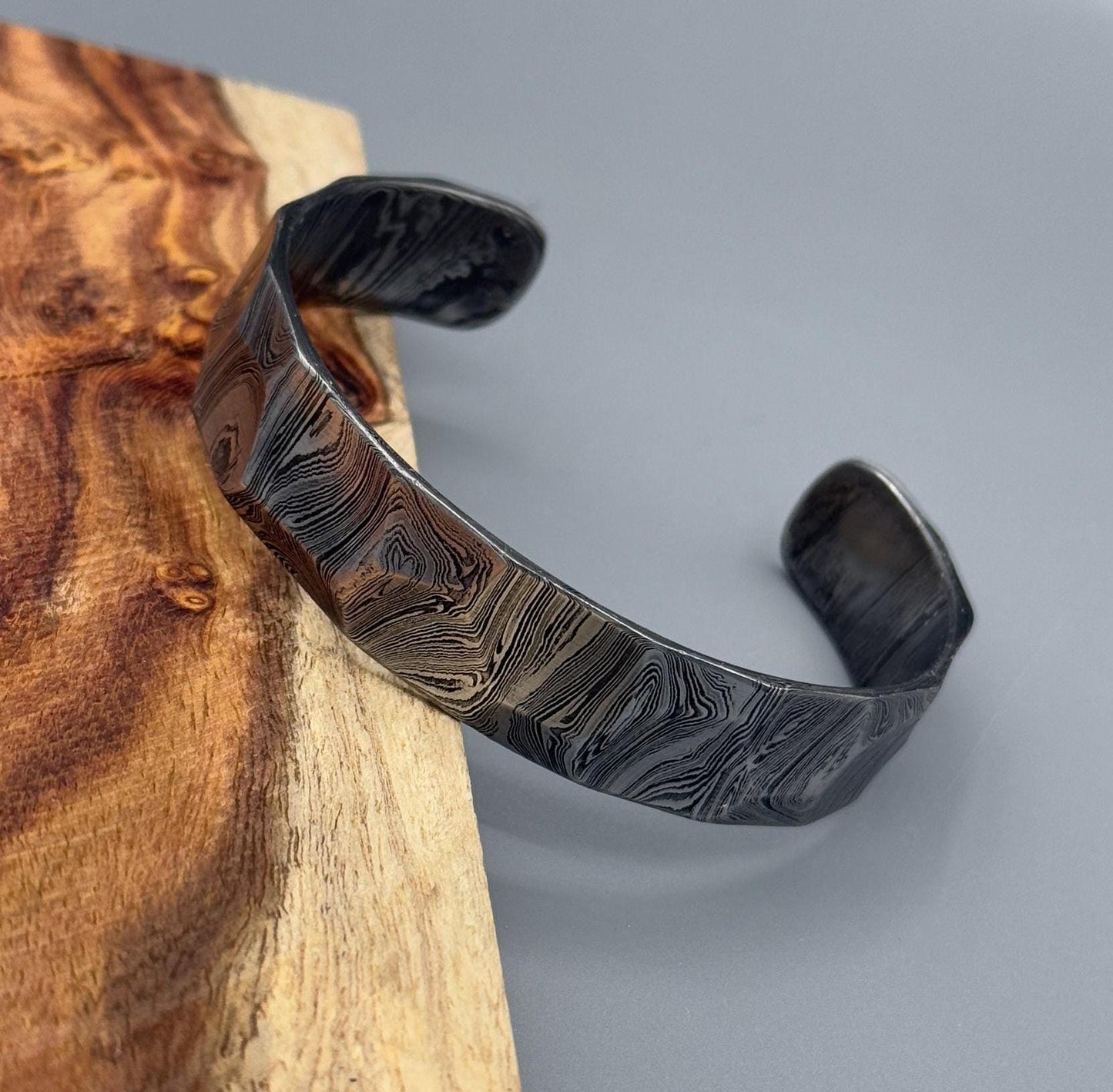 Hand Forged Damascus Steel Cuff Bracelet: Viking Style