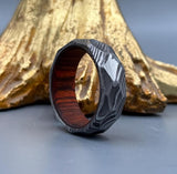 Damascus Steel Men's Ring 8mm - Hammered Texture Wedding Band