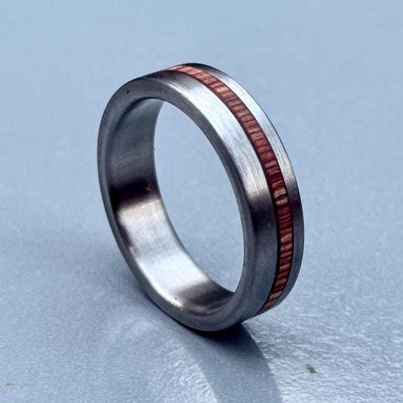 Minimalist Titanium Ring: Whiskey Barrel Wood Lining, Handmade Wedding Band