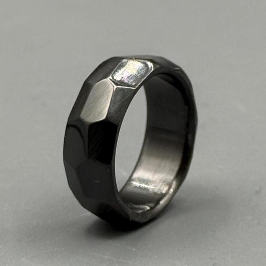 Faceted Black Zirconium Ring: Handmade Minimalist Wedding Band