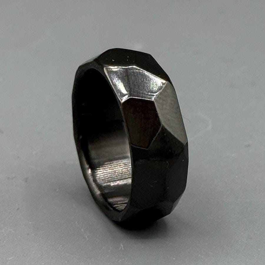 Faceted Black Zirconium Ring: Handmade Minimalist Wedding Band