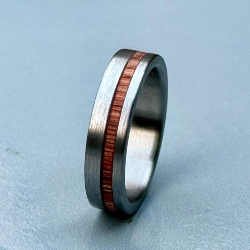 Minimalist Titanium Ring: Whiskey Barrel Wood Lining, Handmade Wedding Band